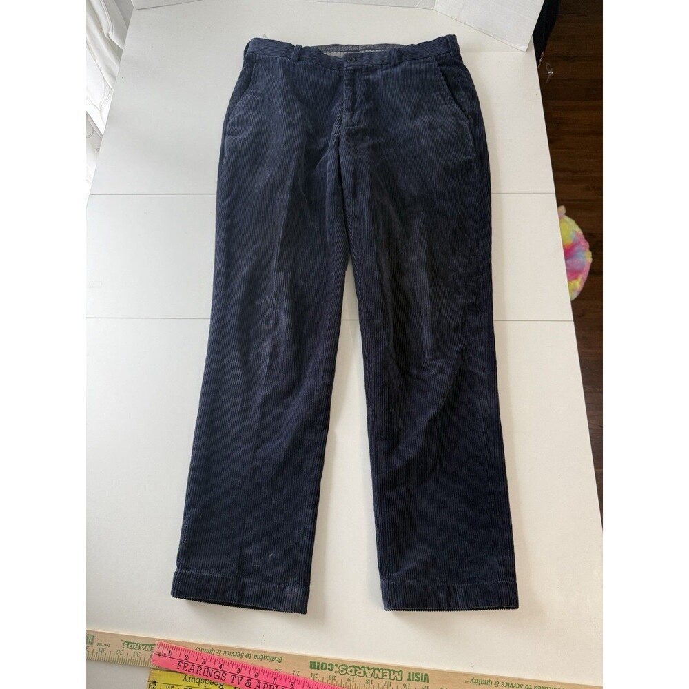 Brooks Brothers Clark Fit NAVY BLUE Flat Front Corduroy Pants 35x32 Hole Wear Re